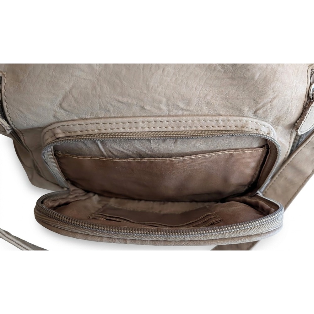 Multi-Sac Purse Shoulder Bag, Tan Pebbled Faux Leather, Zip Close, 10" x 9" - Picture 6 of 9